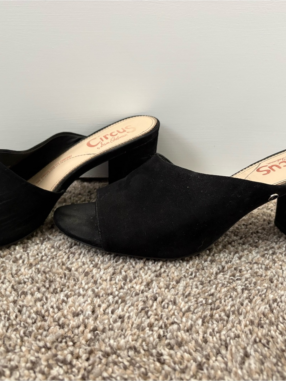 Circus by Sam Edelman Black Suede Open-Toe Block Heel Mules